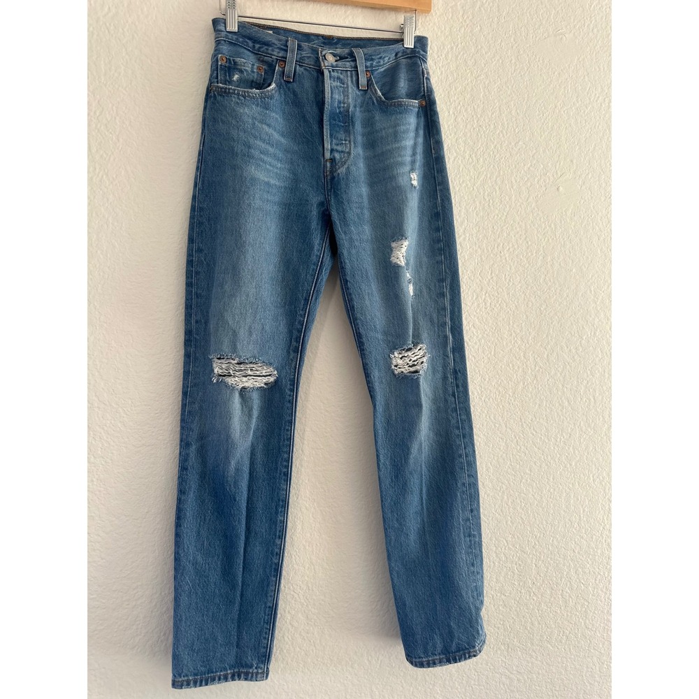 Levi's‎ 501 Original Fit Jeans Womens 24 Blue Distressed High Rise Button Fly - Picture 3 of 11